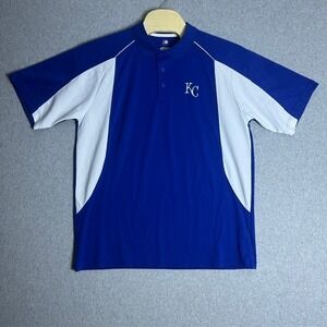 MLB Men's Blue and White Kansas City Royals Embroidered Logo Polo Shirt Size‎ XL